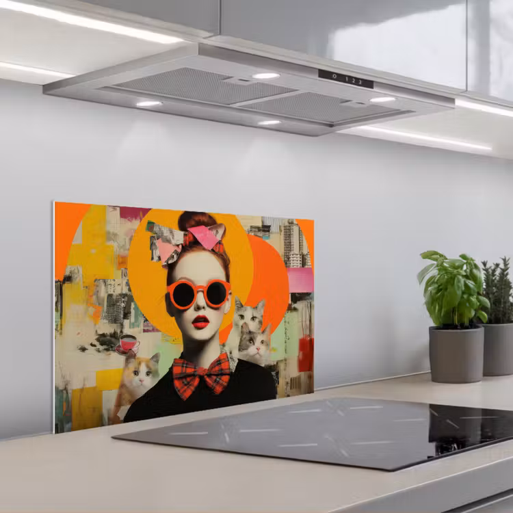 Vrouw - Bril - Strik - Retro keuken achterwand spatscherm klein -3d_schuin