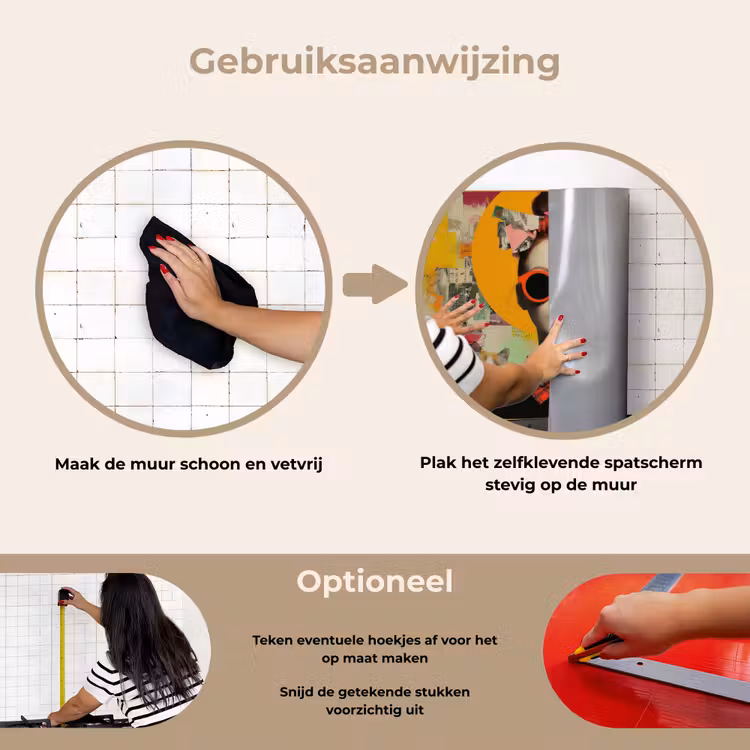 Vrouw - Bril - Strik - Retro keuken achterwand spatscherm klein -gebruiksaanwijzing_NL