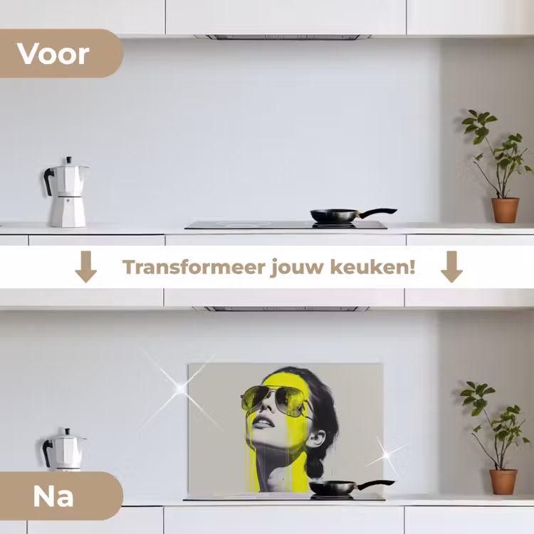 Vrouw - Bril - Verf keuken achterwand spatscherm klein -voor_na_NL