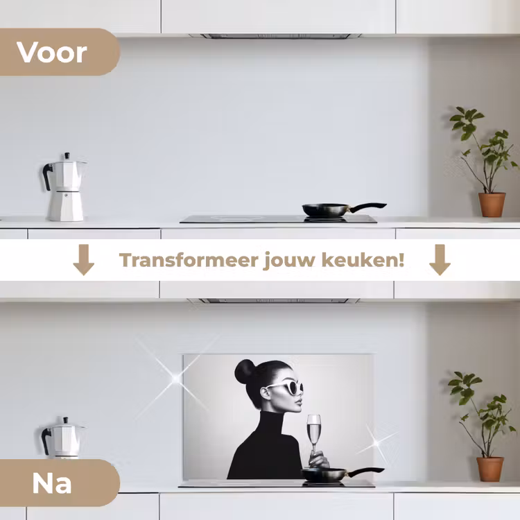 Vrouw - Champagne - Modern keuken achterwand spatscherm klein -voor_na_NL