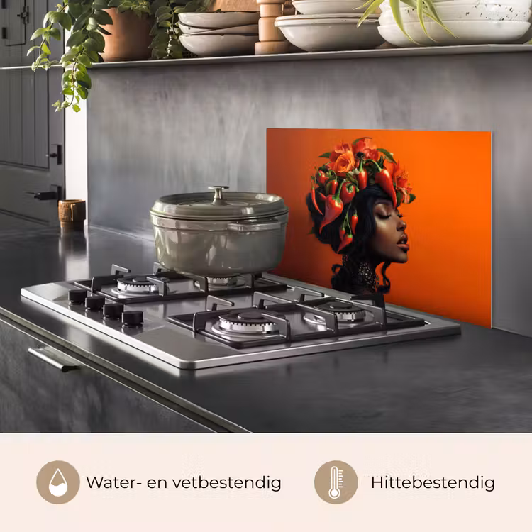 Vrouw - Chilipepers - Pepers - Bloemen keuken achterwand spatscherm klein -usp_NL