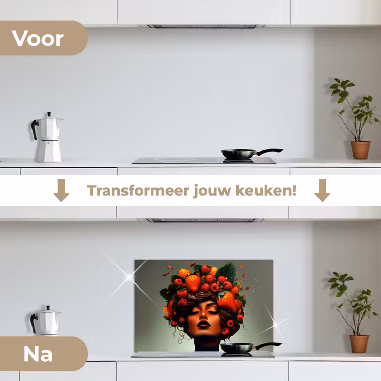 Vrouw - Chocolade - Frambozen - Aardbeien - Koekjes keuken achterwand spatscherm klein -voor_na_NL