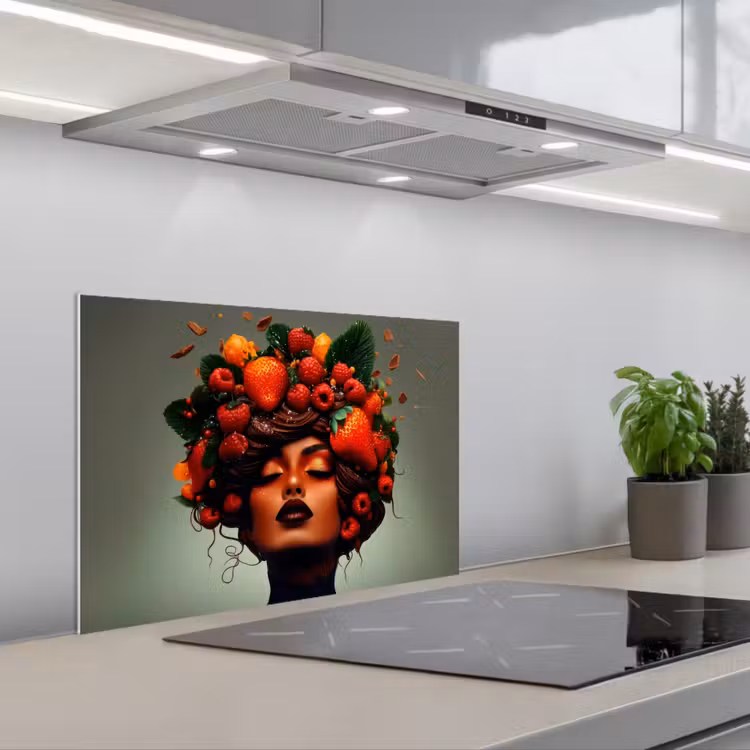 Vrouw - Chocolade - Frambozen - Aardbeien - Koekjes keuken achterwand spatscherm klein -3d_schuin