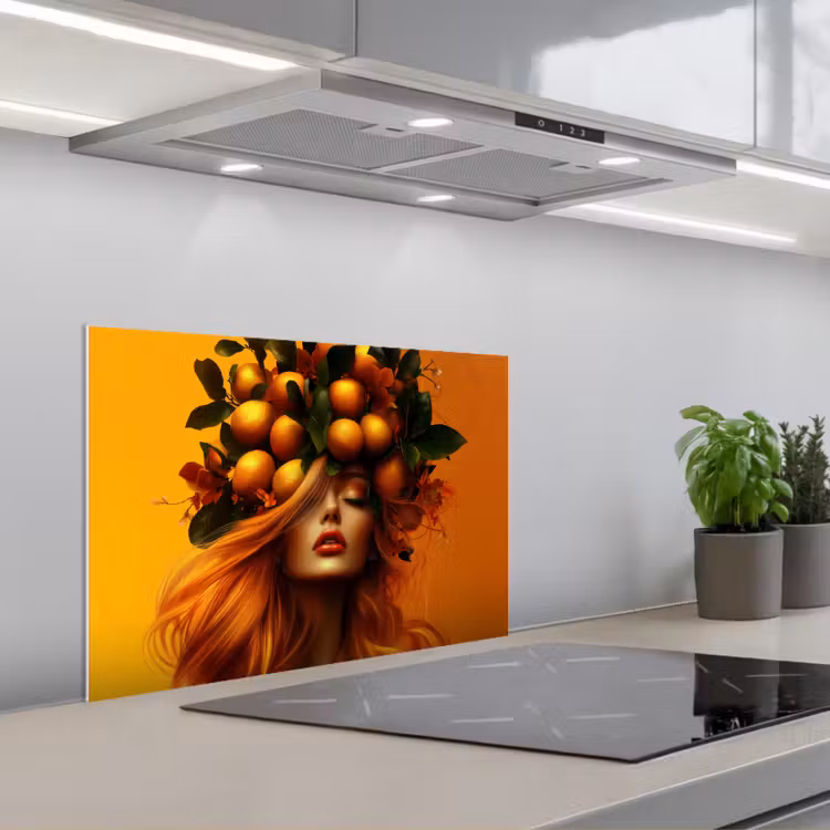Vrouw - Citroenen - Bloesem - Geel keuken achterwand spatscherm klein -3d_schuin