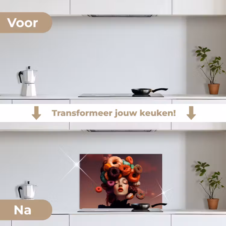 Vrouw - Donuts - Kleurrijk keuken achterwand spatscherm klein -voor_na_NL