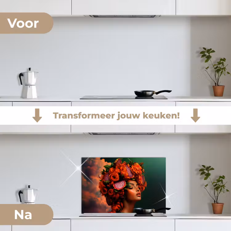 Vrouw - Drankenfruit - Rozen keuken achterwand spatscherm klein -voor_na_NL