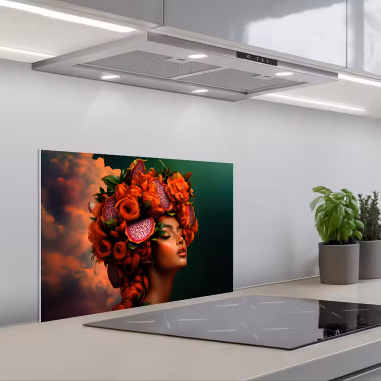Vrouw - Drankenfruit - Rozen keuken achterwand spatscherm klein -3d_schuin