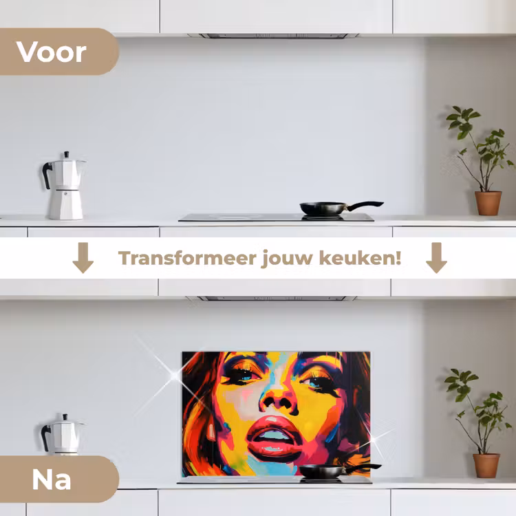 Vrouw - Gezicht - Kleurrijk keuken achterwand spatscherm klein -voor_na_NL