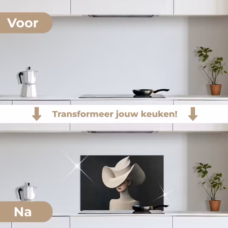 Vrouw - Golvende - Hoed keuken achterwand spatscherm klein -voor_na_NL