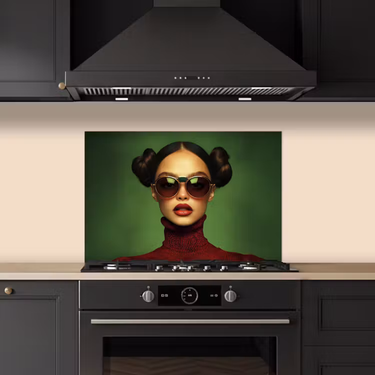 Vrouw - Groen - Bril - Aesthetic - Modern keuken achterwand spatscherm klein -sfeer1