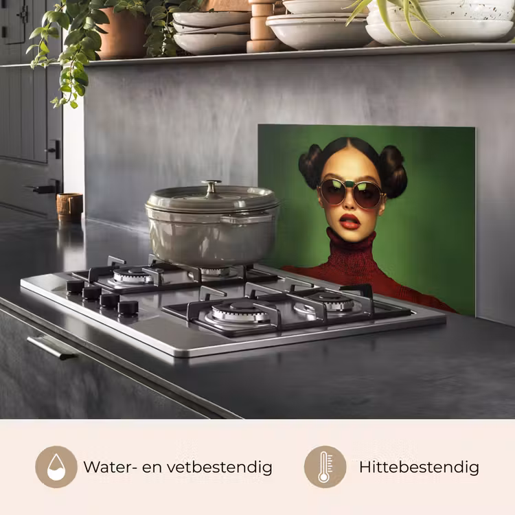 Vrouw - Groen - Bril - Aesthetic - Modern keuken achterwand spatscherm klein -usp_NL