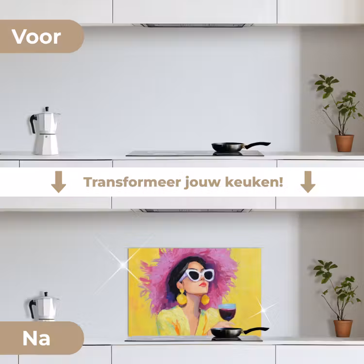 Vrouw - Hoed - Paars - Wijn keuken achterwand spatscherm klein -voor_na_NL