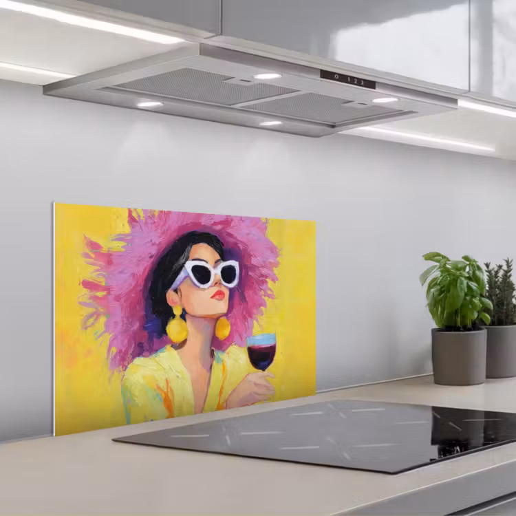 Vrouw - Hoed - Paars - Wijn keuken achterwand spatscherm klein -3d_schuin