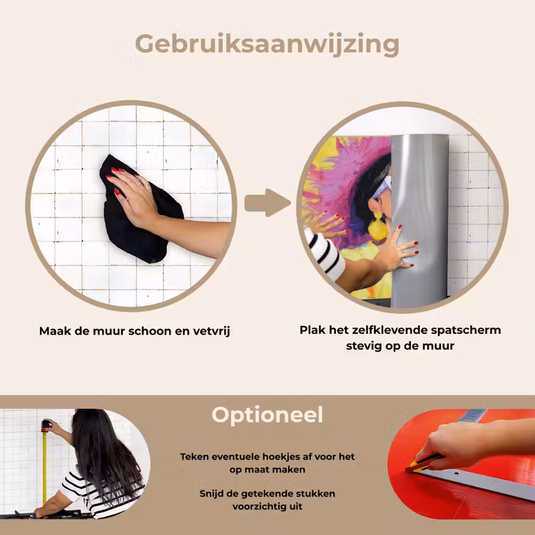 Vrouw - Hoed - Paars - Wijn keuken achterwand spatscherm klein -gebruiksaanwijzing_NL
