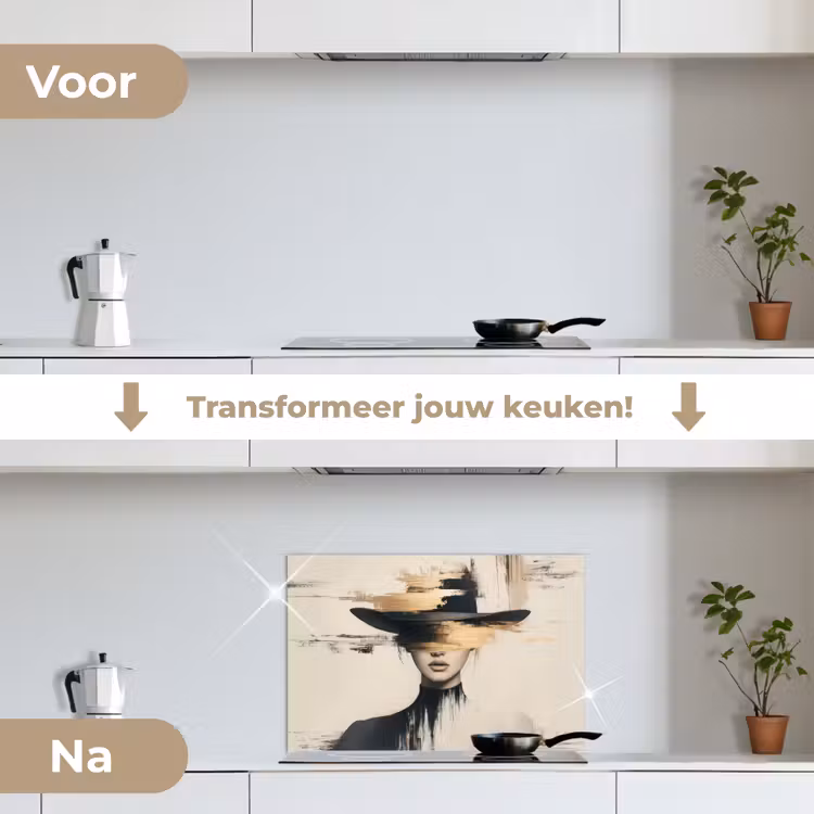 Vrouw - Hoed - Verf keuken achterwand spatscherm klein -voor_na_NL
