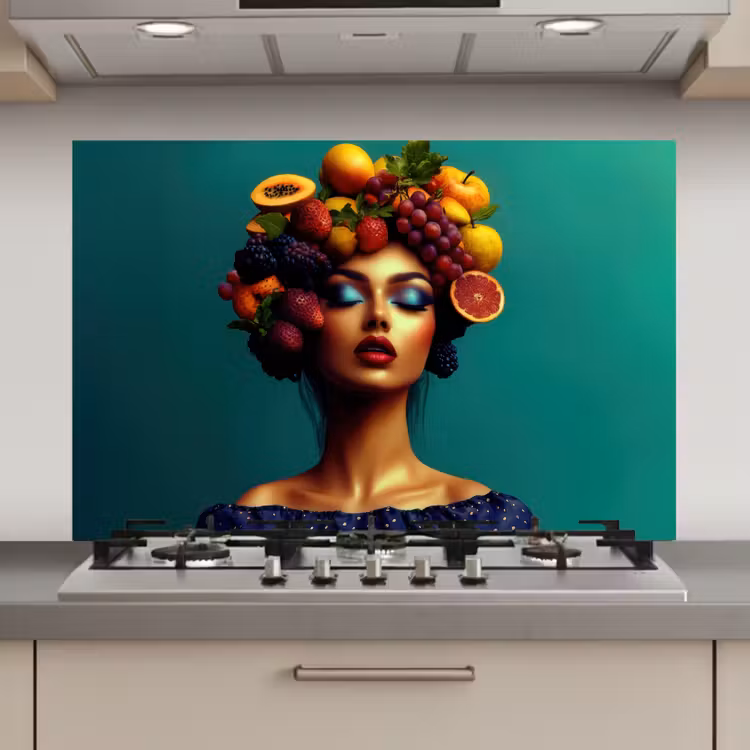 Vrouw - Hoodtooi - Tropisch - Fruit - Druiven keuken achterwand spatscherm klein -3d_website
