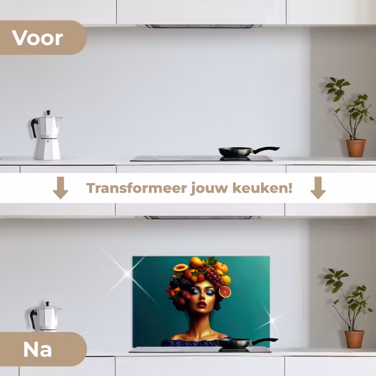 Vrouw - Hoodtooi - Tropisch - Fruit - Druiven keuken achterwand spatscherm klein -voor_na_NL
