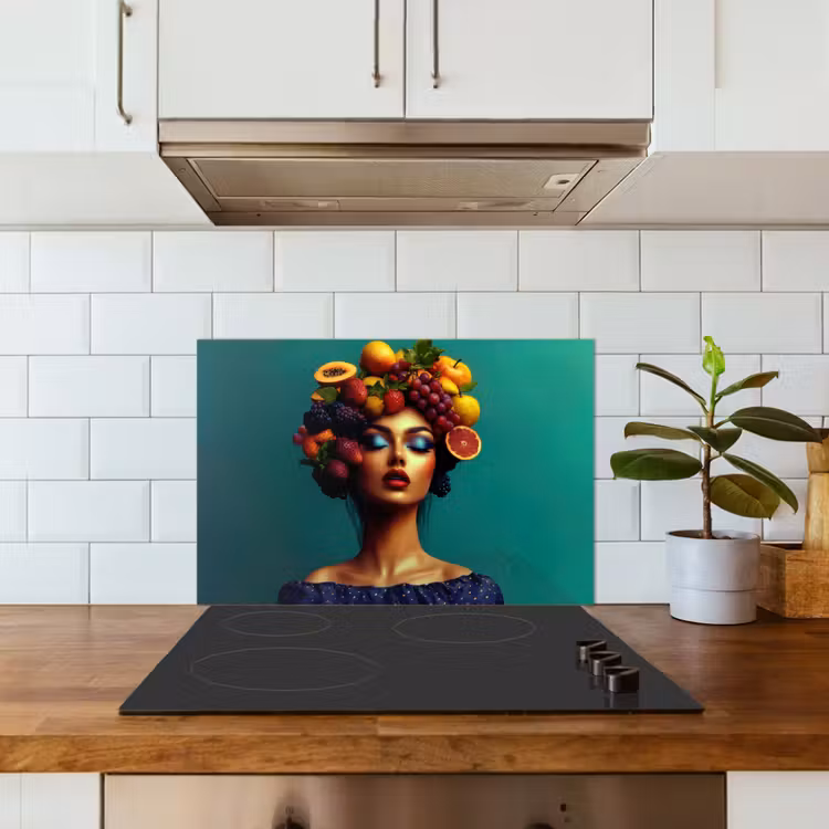 Vrouw - Hoodtooi - Tropisch - Fruit - Druiven keuken achterwand spatscherm klein -sfeer2