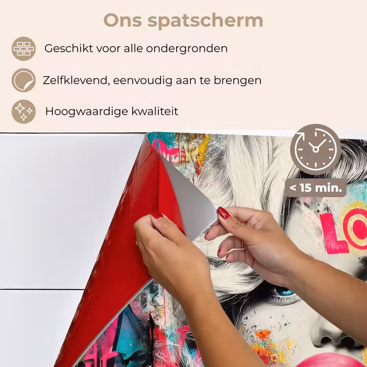 Vrouw - Kauwgom - Graffiti - Neonkleuren keuken achterwand spatscherm klein -spatscherm_NL