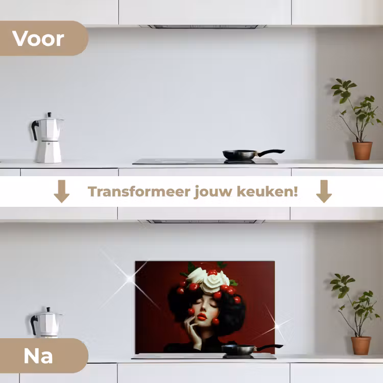 Vrouw - Kersen - Slagroom keuken achterwand spatscherm klein -voor_na_NL