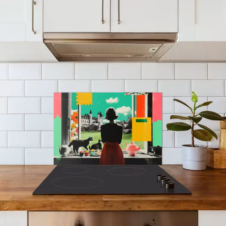 Vrouw - Keuken - Katten - Doorkijk keuken achterwand spatscherm klein -sfeer2