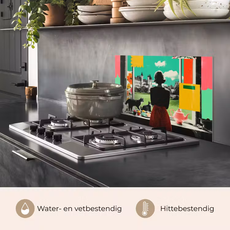 Vrouw - Keuken - Katten - Doorkijk keuken achterwand spatscherm klein -usp_NL