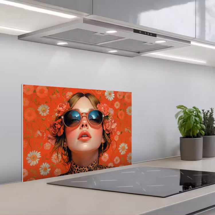 Vrouw - Kleurrijk - Dierenprint - Bloemen keuken achterwand spatscherm klein -3d_schuin