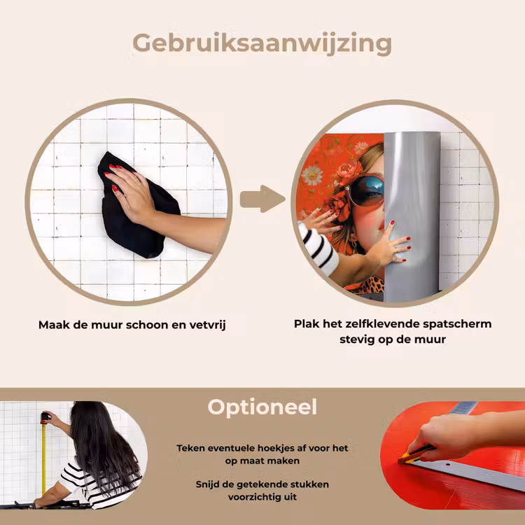 Vrouw - Kleurrijk - Dierenprint - Bloemen keuken achterwand spatscherm klein -gebruiksaanwijzing_NL