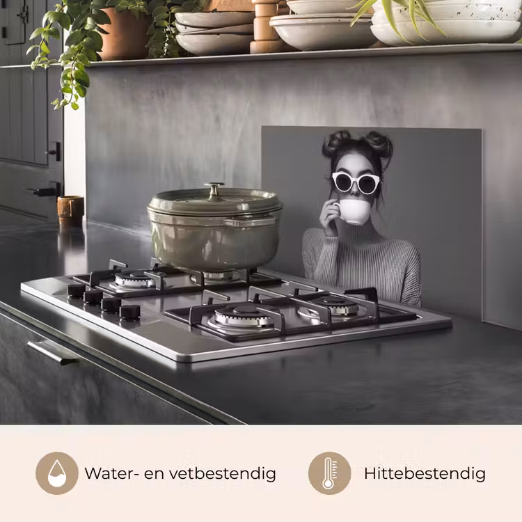 Vrouw - Koffie - Zwart - Wit keuken achterwand spatscherm klein -usp_NL