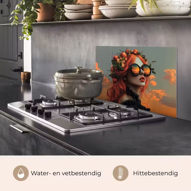 Vrouw - Kroon - Tomaat - Bascilicum - Zonnebril keuken achterwand spatscherm klein -usp_NL