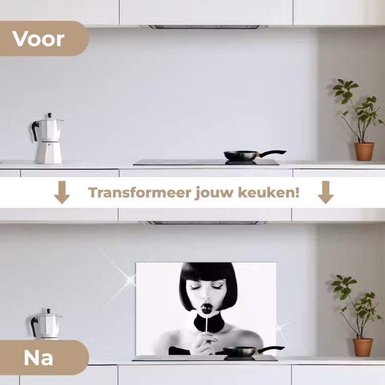 Vrouw - Lolly - Zwart - Wit keuken achterwand spatscherm klein -voor_na_NL