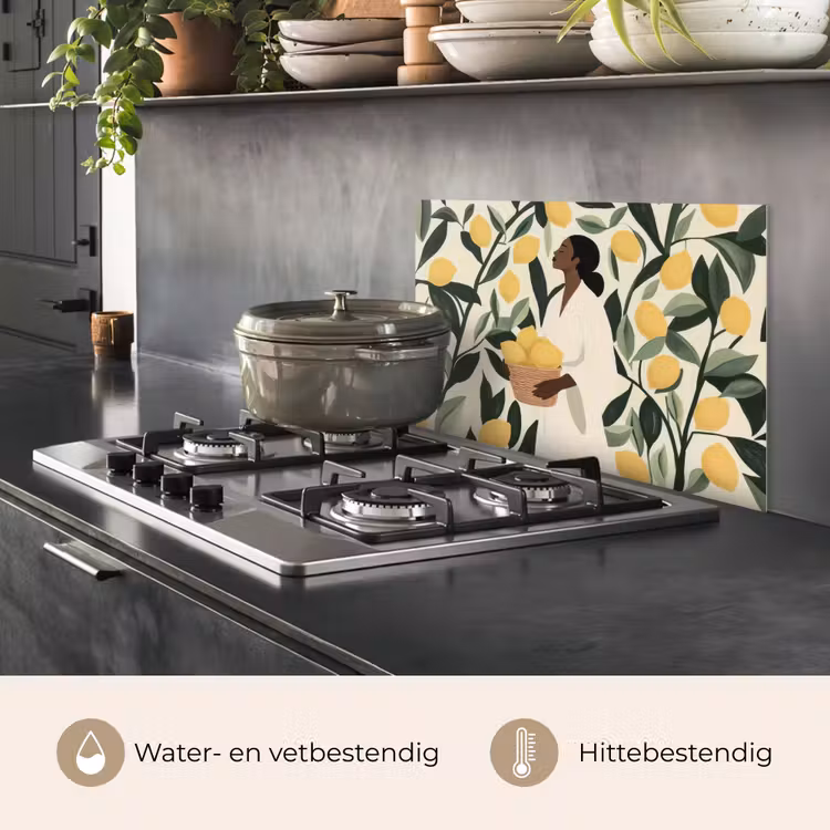 Vrouw - Mand - Citroenen - Bladeren keuken achterwand spatscherm klein -usp_NL