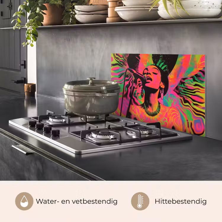 Vrouw - Microfoon - Neon keuken achterwand spatscherm klein -usp_NL