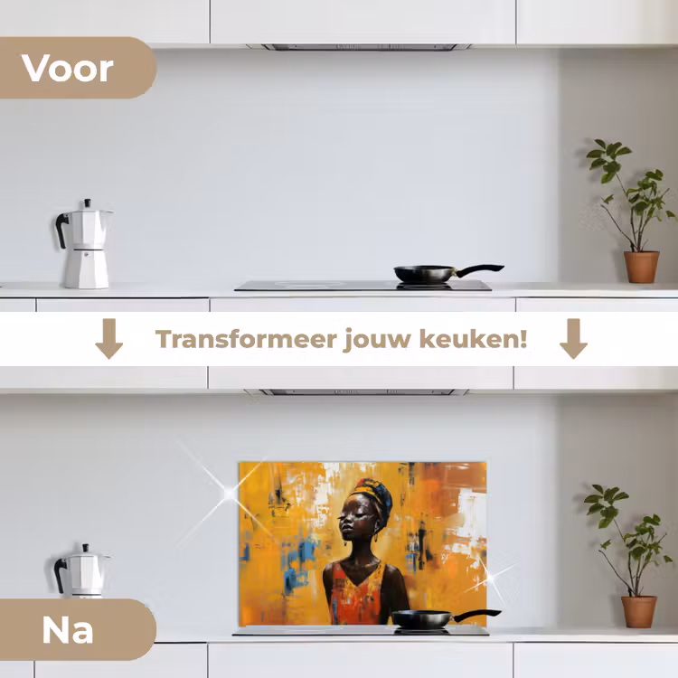 Vrouw - Ogen - Penseelstreken - Geel keuken achterwand spatscherm klein -voor_na_NL