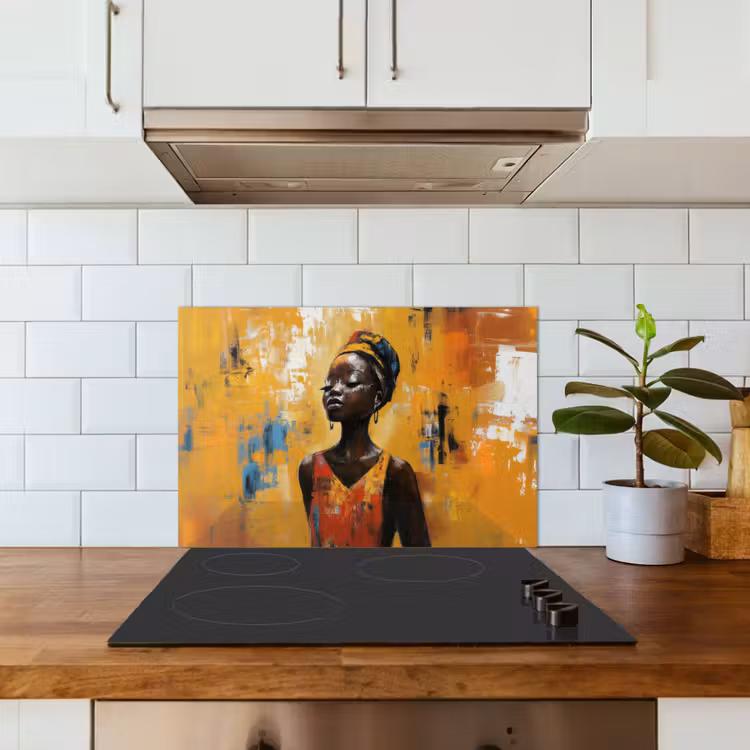 Vrouw - Ogen - Penseelstreken - Geel keuken achterwand spatscherm klein -sfeer2