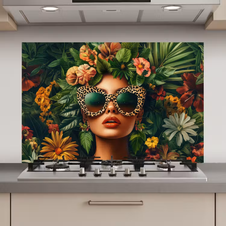 Vrouw - Panterprint - Jungle - Natuur - Luxe keuken achterwand spatscherm klein -3d_website