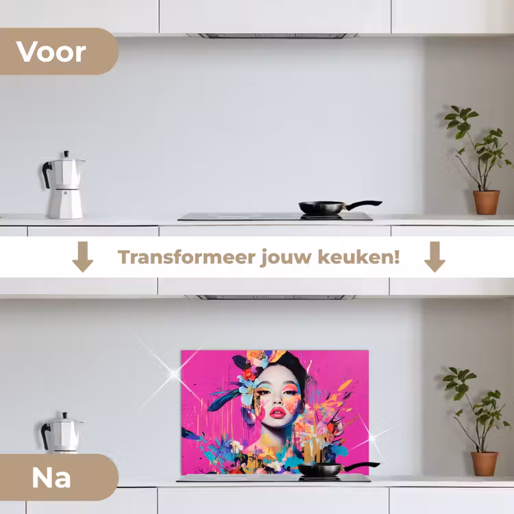 Vrouw - Portret - Abstract - Paars keuken achterwand spatscherm klein -voor_na_NL
