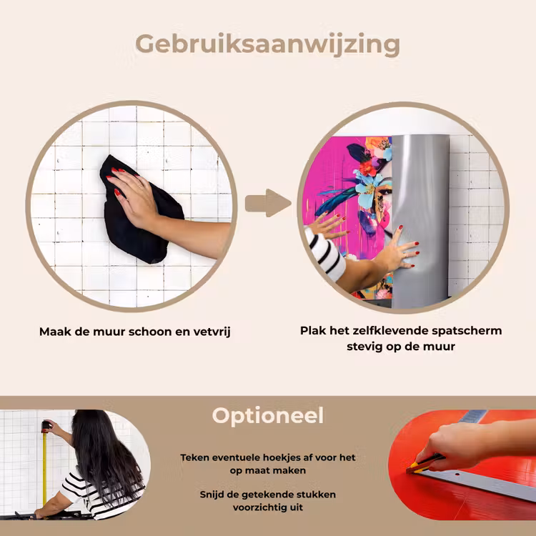 Vrouw - Portret - Abstract - Paars keuken achterwand spatscherm klein -gebruiksaanwijzing_NL