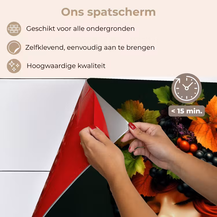 Vrouw - Rood - Groen - Druiven keuken achterwand spatscherm klein -spatscherm_NL