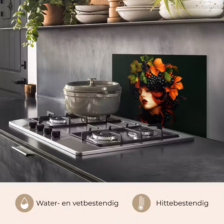 Vrouw - Rood - Groen - Druiven keuken achterwand spatscherm klein -usp_NL