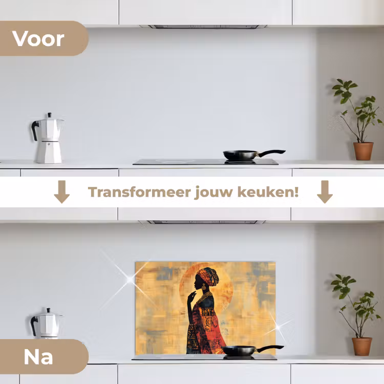 Vrouw - Silhouet - Patronen - Sierlijk keuken achterwand spatscherm klein -voor_na_NL
