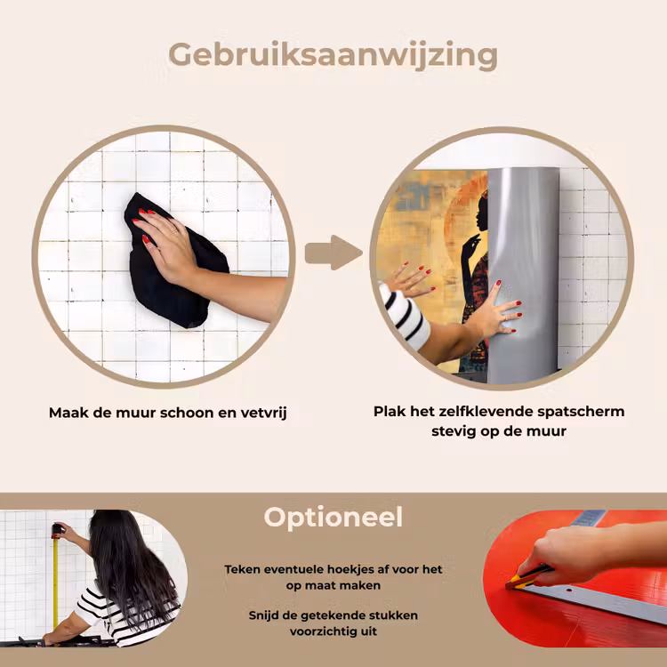 Vrouw - Silhouet - Patronen - Sierlijk keuken achterwand spatscherm klein -gebruiksaanwijzing_NL