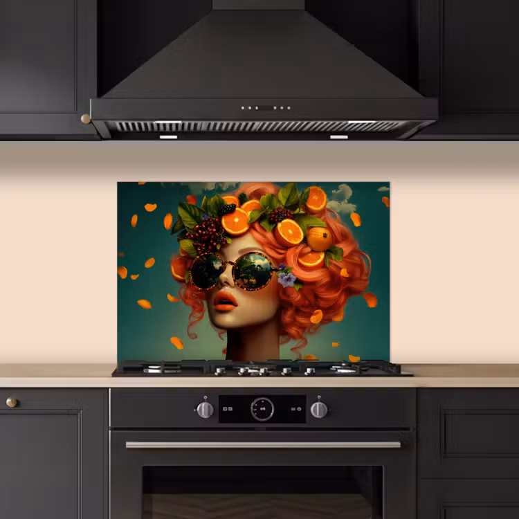 Vrouw - Sinaasappel - Bessen - Oranje keuken achterwand spatscherm klein -sfeer1