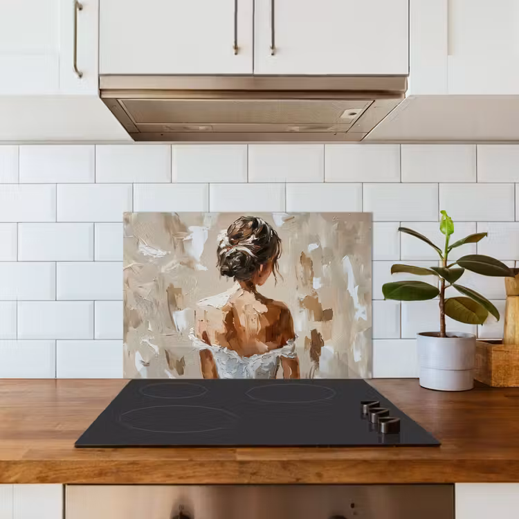 Vrouw - Verf - Abstract - Beige - Modern keuken achterwand spatscherm klein -sfeer2