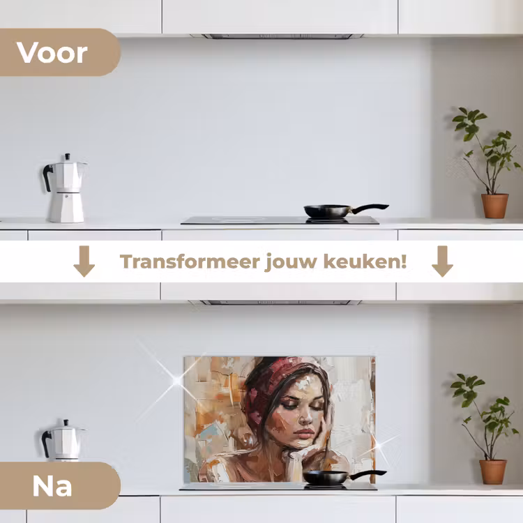 Vrouw - Verflook - Portret - Modern keuken achterwand spatscherm klein -voor_na_NL