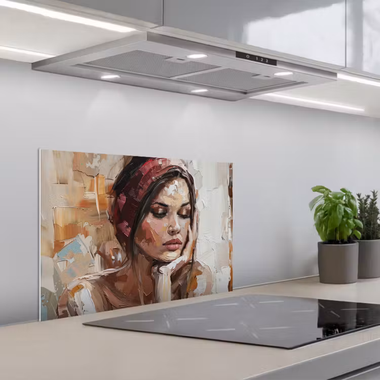 Vrouw - Verflook - Portret - Modern keuken achterwand spatscherm klein -3d_schuin