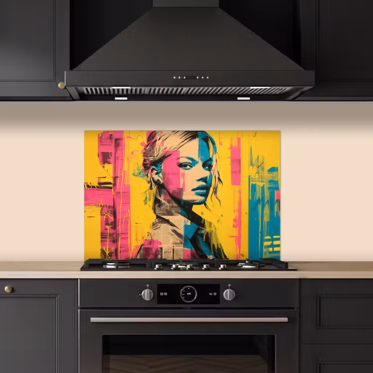 Vrouw - Verfstrepen - Gekleurd keuken achterwand spatscherm klein -sfeer1