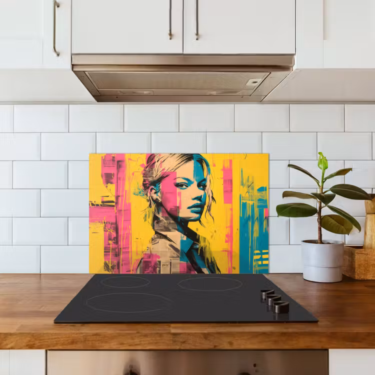 Vrouw - Verfstrepen - Gekleurd keuken achterwand spatscherm klein -sfeer2