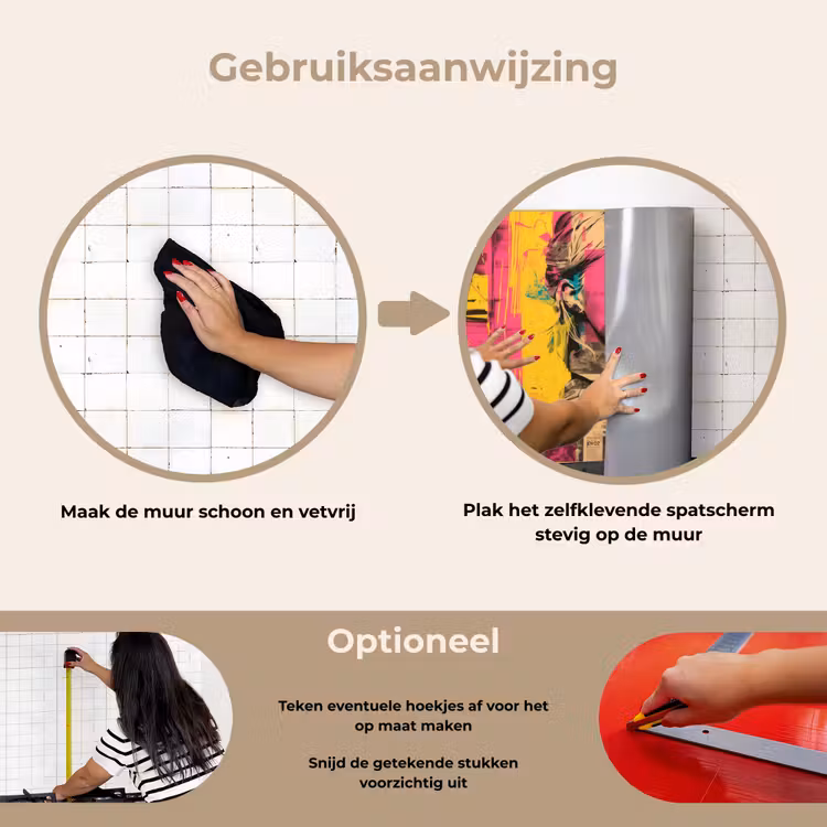 Vrouw - Verfstrepen - Gekleurd keuken achterwand spatscherm klein -gebruiksaanwijzing_NL