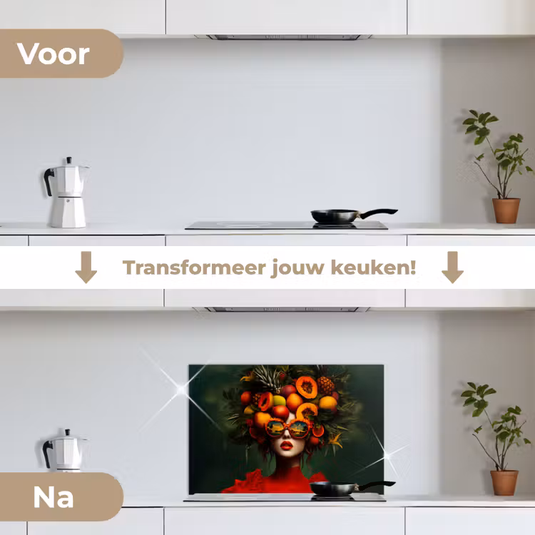 Vrouw - Vruchten - Papaja - Ananas keuken achterwand spatscherm klein -voor_na_NL